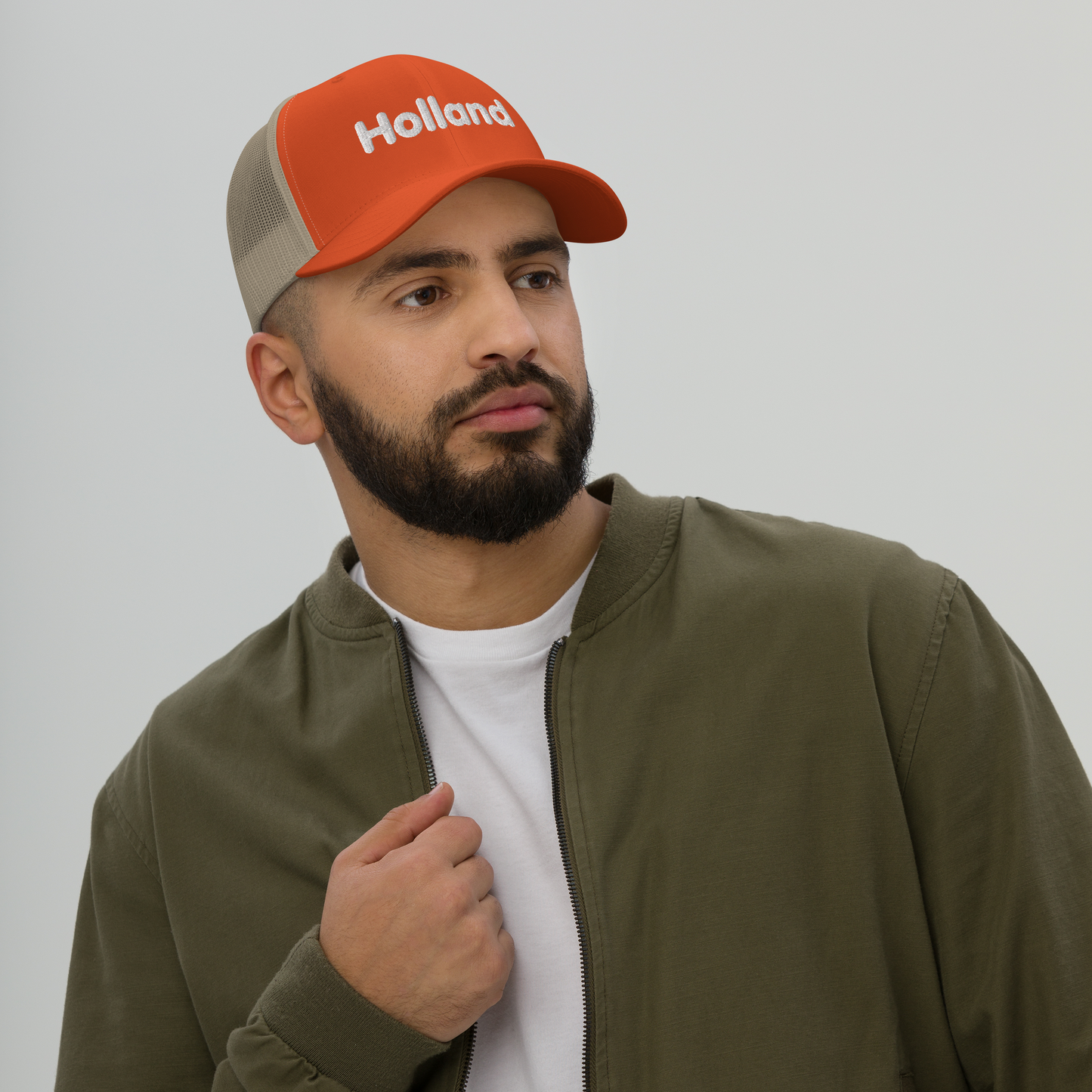 'Holland' Trucker Hat | White/Orange Embroidery