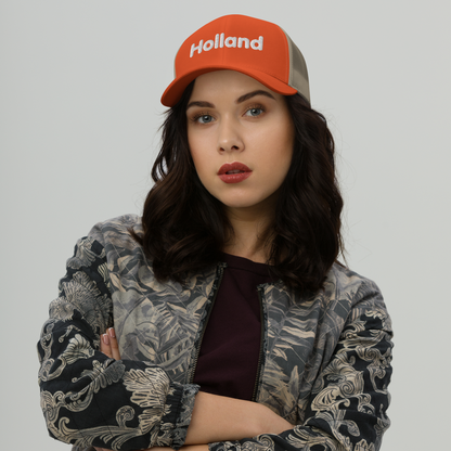 'Holland' Trucker Hat | White/Orange Embroidery