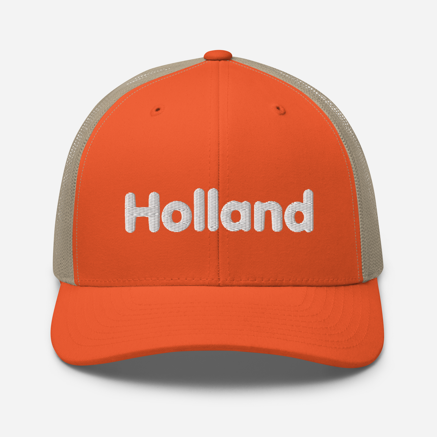 'Holland' Trucker Hat | White/Orange Embroidery