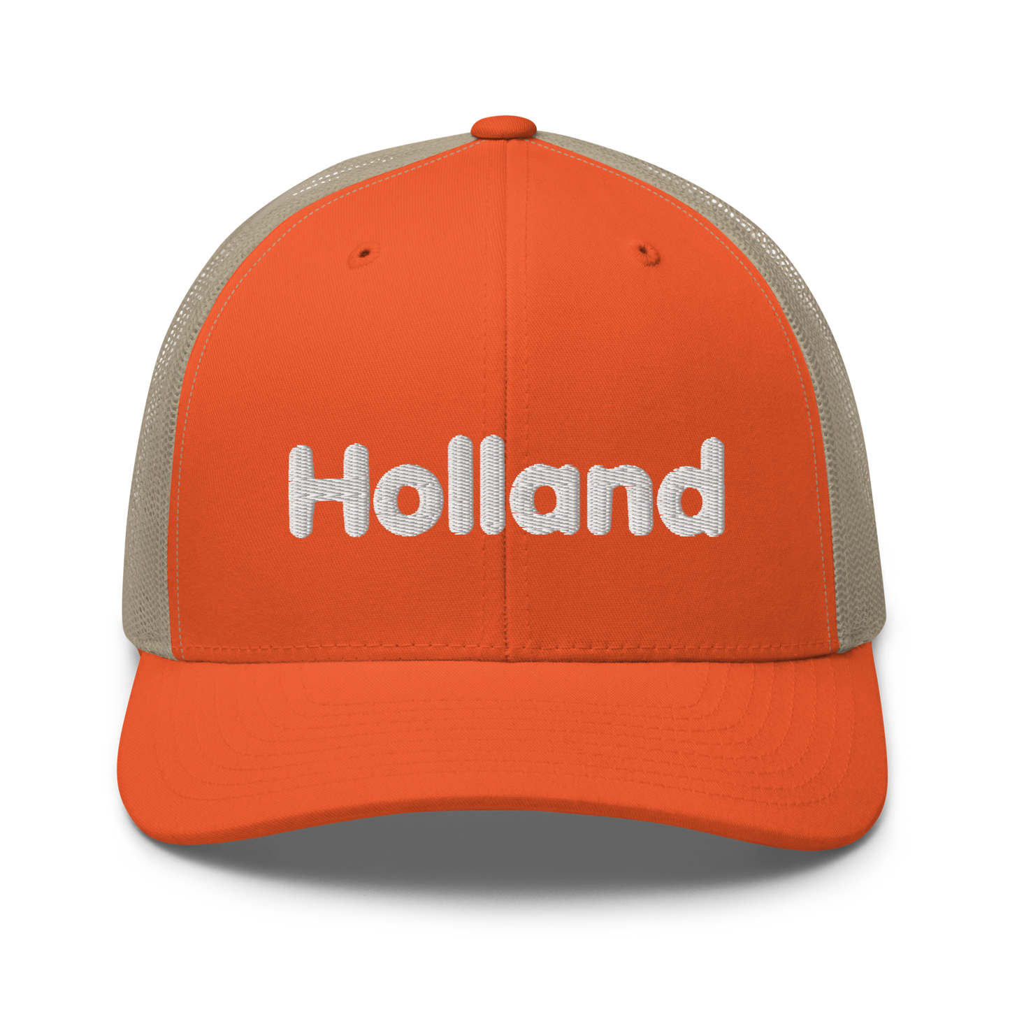 'Holland' Trucker Hat | White/Orange Embroidery