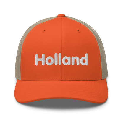 'Holland' Trucker Hat | White/Orange Embroidery