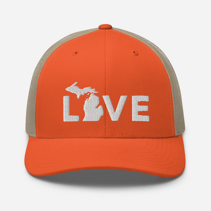 Michigan 'Love' Trucker Hat (Geometric Sans Font)