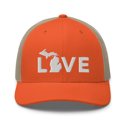 Michigan 'Love' Trucker Hat (Geometric Sans Font)