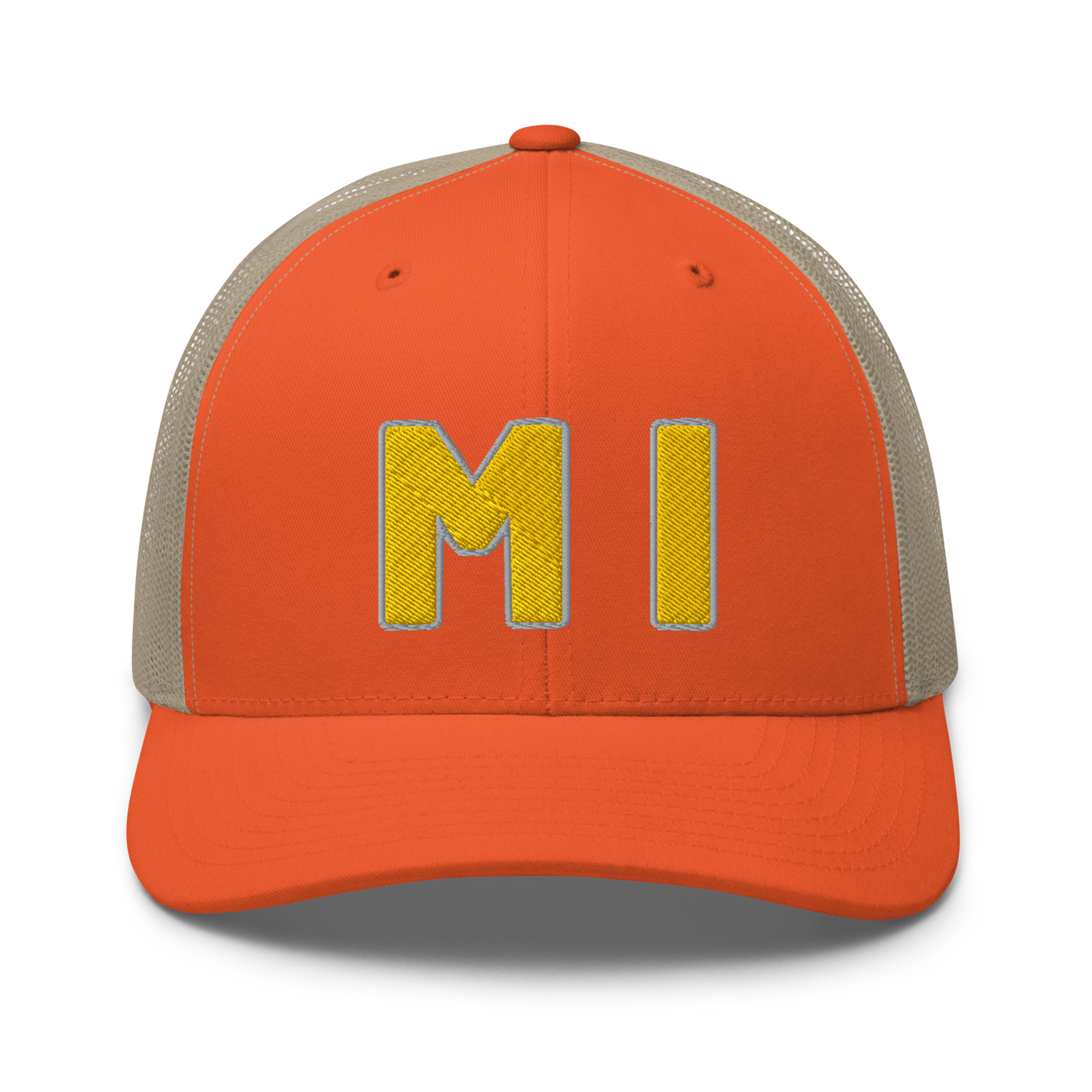 Michigan 'MI' Trucker Hat (1940s Baseball Font) | Gold Embroidery