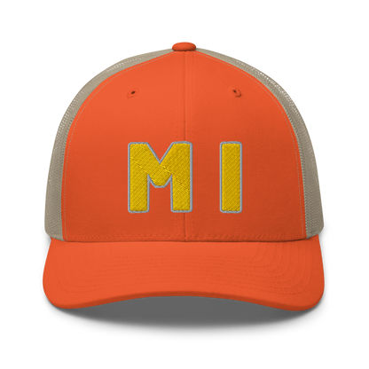 Michigan 'MI' Trucker Hat (1940s Baseball Font) | Gold Embroidery