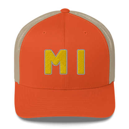 Michigan 'MI' Trucker Hat (1940s Baseball Font) | Gold Embroidery