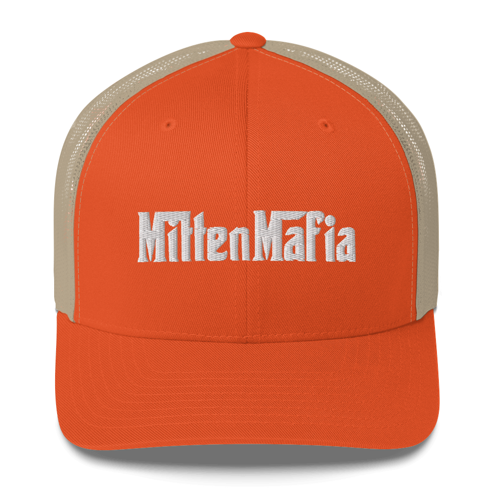 Michigan 'MittenMafia' Trucker Hat (Gangster Font) White/Black Embroidery