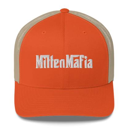 Michigan 'MittenMafia' Trucker Hat (Gangster Font) White/Black Embroidery