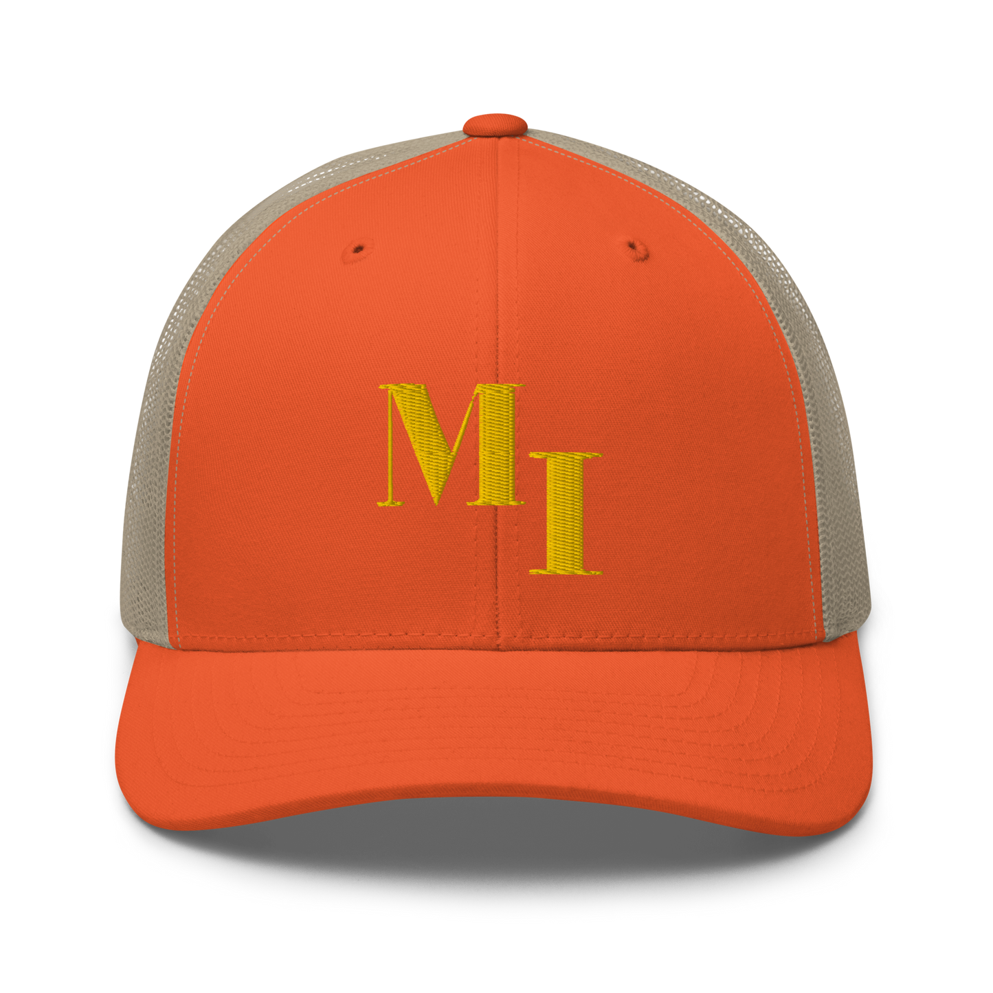 Michigan 'MI' Trucker Hat (Didone Logotype) | Gold Embroidery