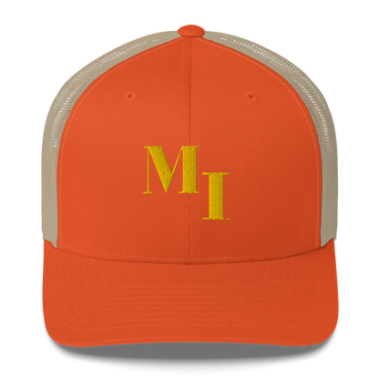 Michigan 'MI' Trucker Hat (Didone Logotype) | Gold Embroidery