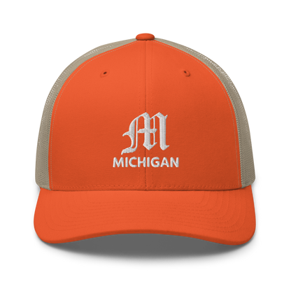 'Michigan' Trucker Hat (w/ Old English 'M')