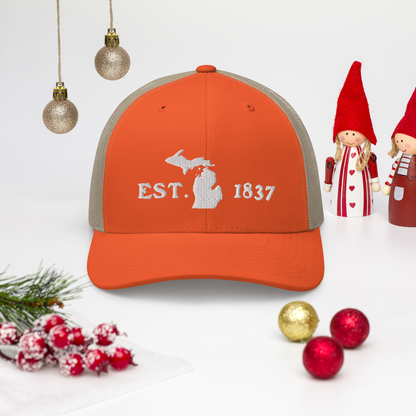 Michigan 'EST 1837' Trucker Hat (Woodcut Font)