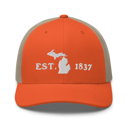 Michigan 'EST 1837' Trucker Hat (Woodcut Font)