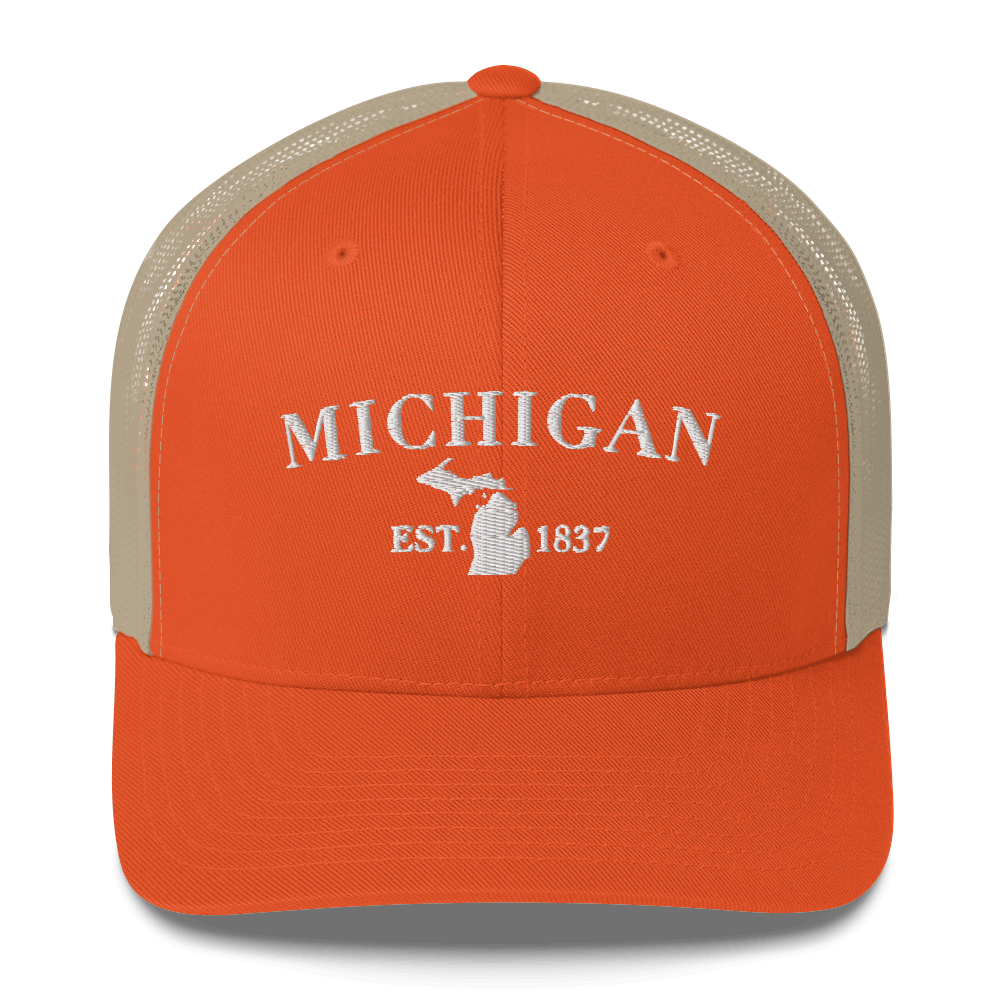 'Michigan EST 1837' Trucker Hat (Didone Font)