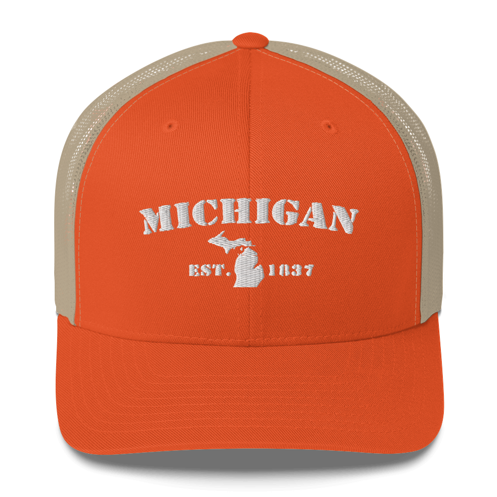 'Michigan EST 1837' Trucker Hat (Army Font)