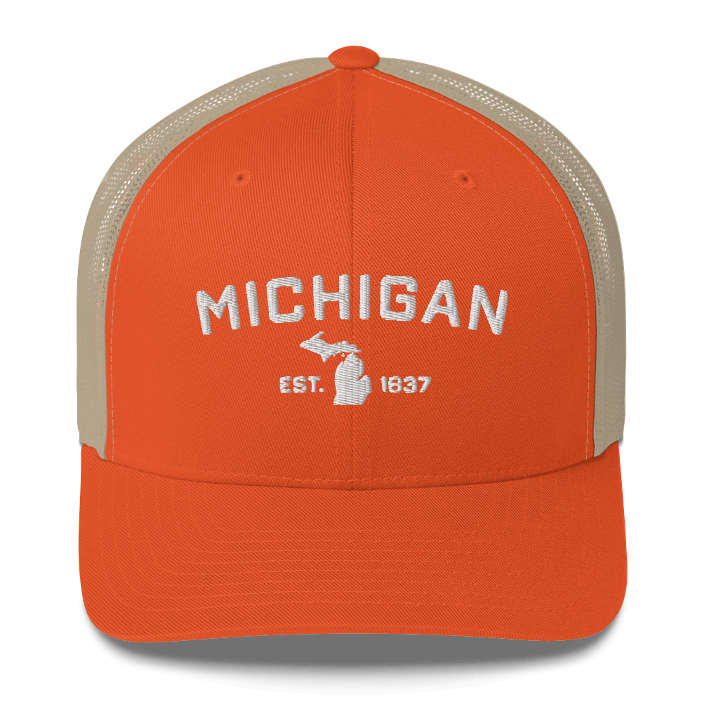 'Michigan EST 1837' Trucker Hat (Athletic Font)