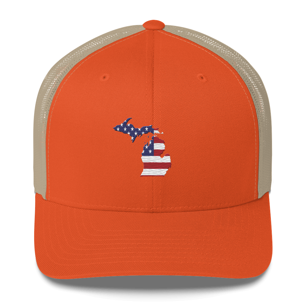 State of Michigan Trucker Hat (w/ USA Flag Outline)