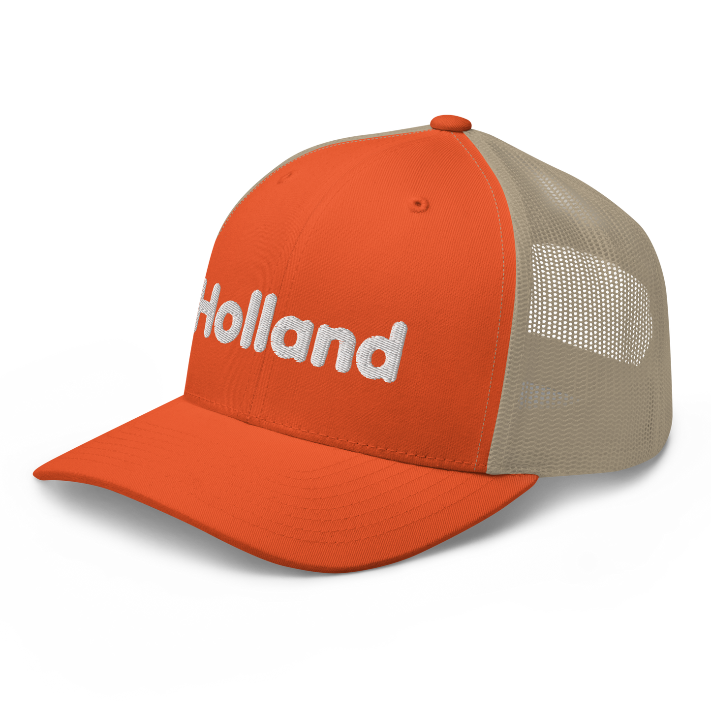 'Holland' Trucker Hat | White/Orange Embroidery