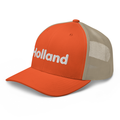 'Holland' Trucker Hat | White/Orange Embroidery