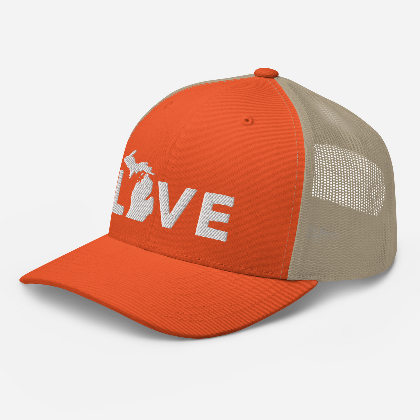 Michigan 'Love' Trucker Hat (Geometric Sans Font)