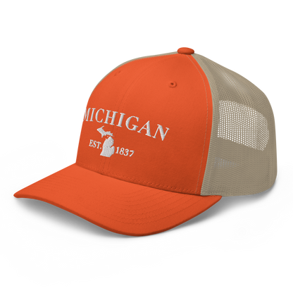 'Michigan EST 1837' Trucker Hat (Didone Font)