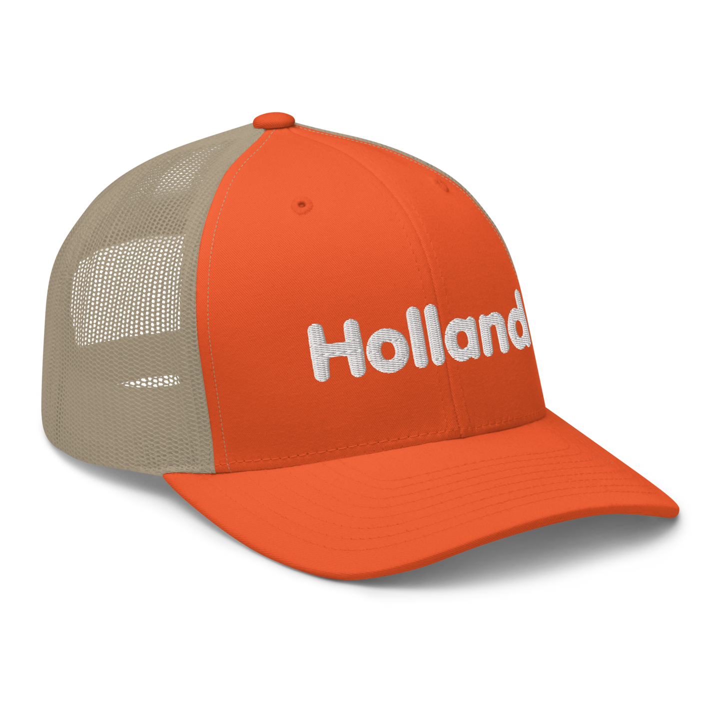 'Holland' Trucker Hat | White/Orange Embroidery