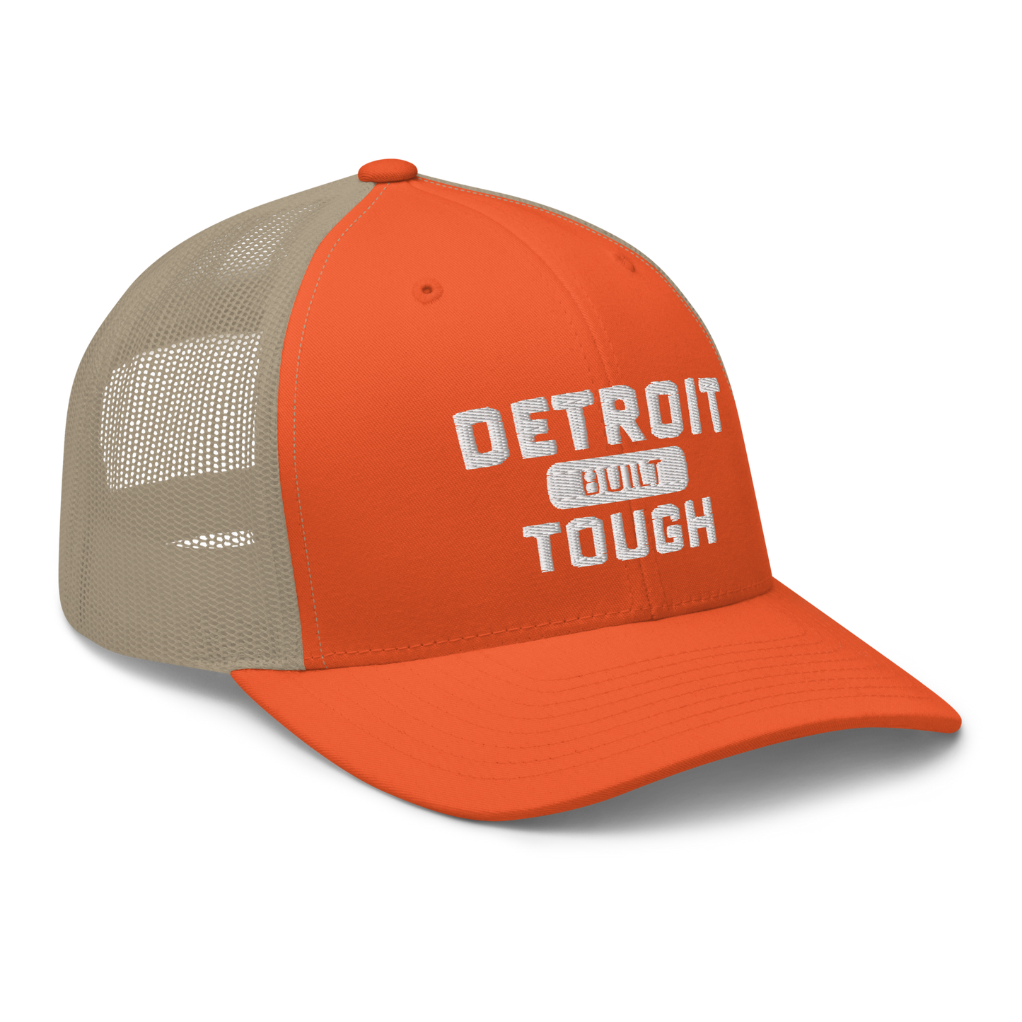 'Built Detroit Tough' Trucker Hat | White/Black Embroidery