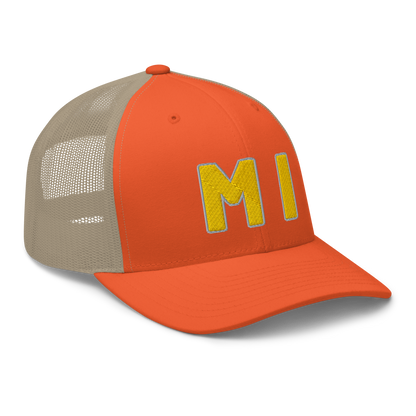 Michigan 'MI' Trucker Hat (1940s Baseball Font) | Gold Embroidery