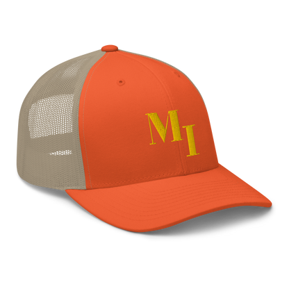 Michigan 'MI' Trucker Hat (Didone Logotype) | Gold Embroidery