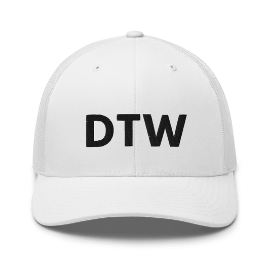 Detroit 'DTW' Trucker Hat | White/Black Embroidery - Circumspice Michigan