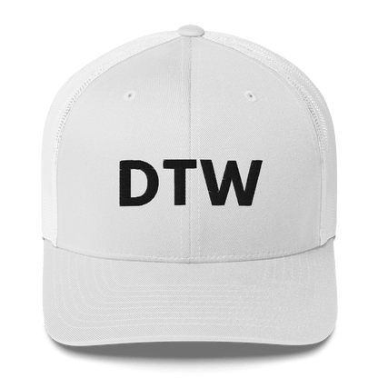 Detroit 'DTW' Trucker Hat | White/Black Embroidery - Circumspice Michigan