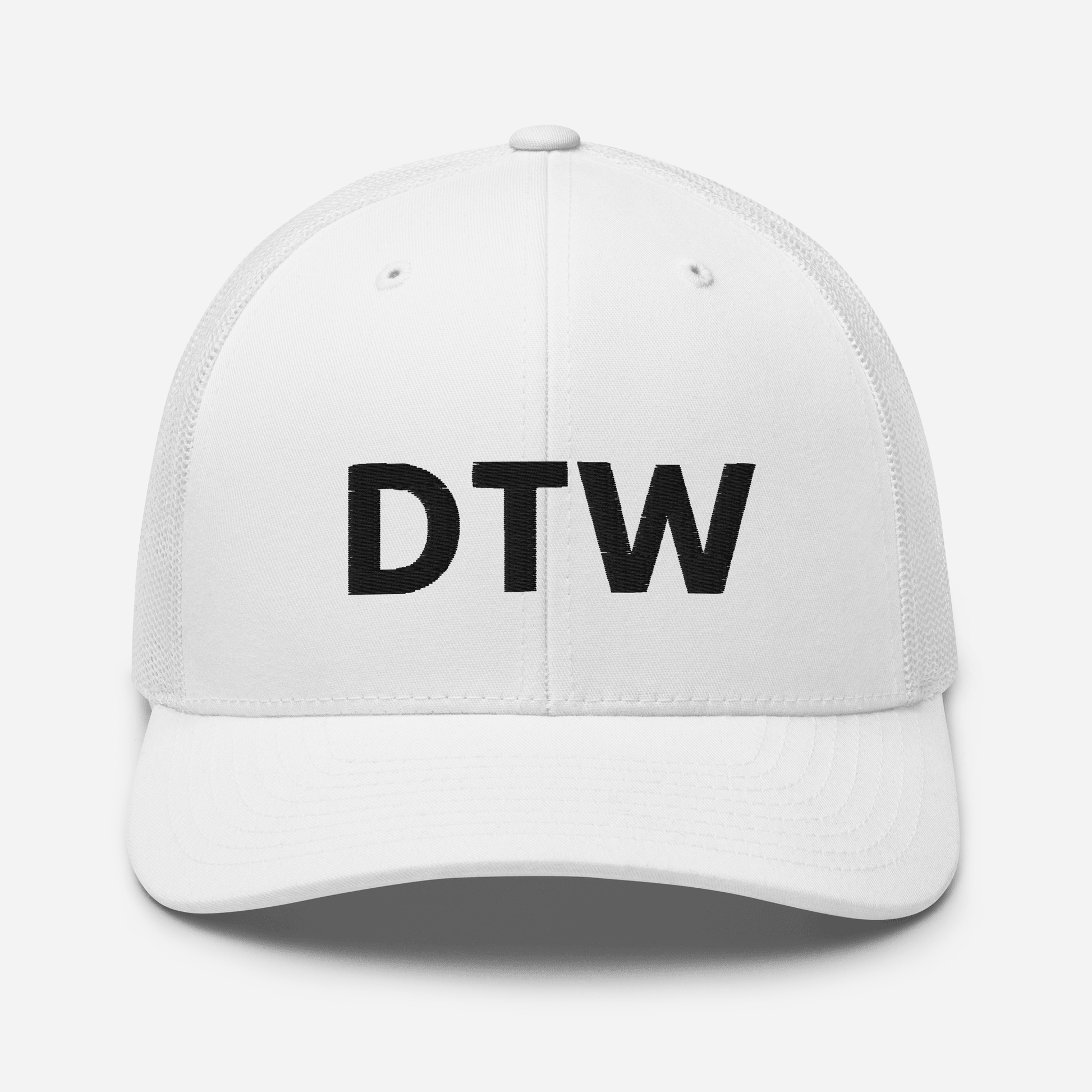 Detroit 'DTW' Trucker Hat | White/Black Embroidery - Circumspice Michigan