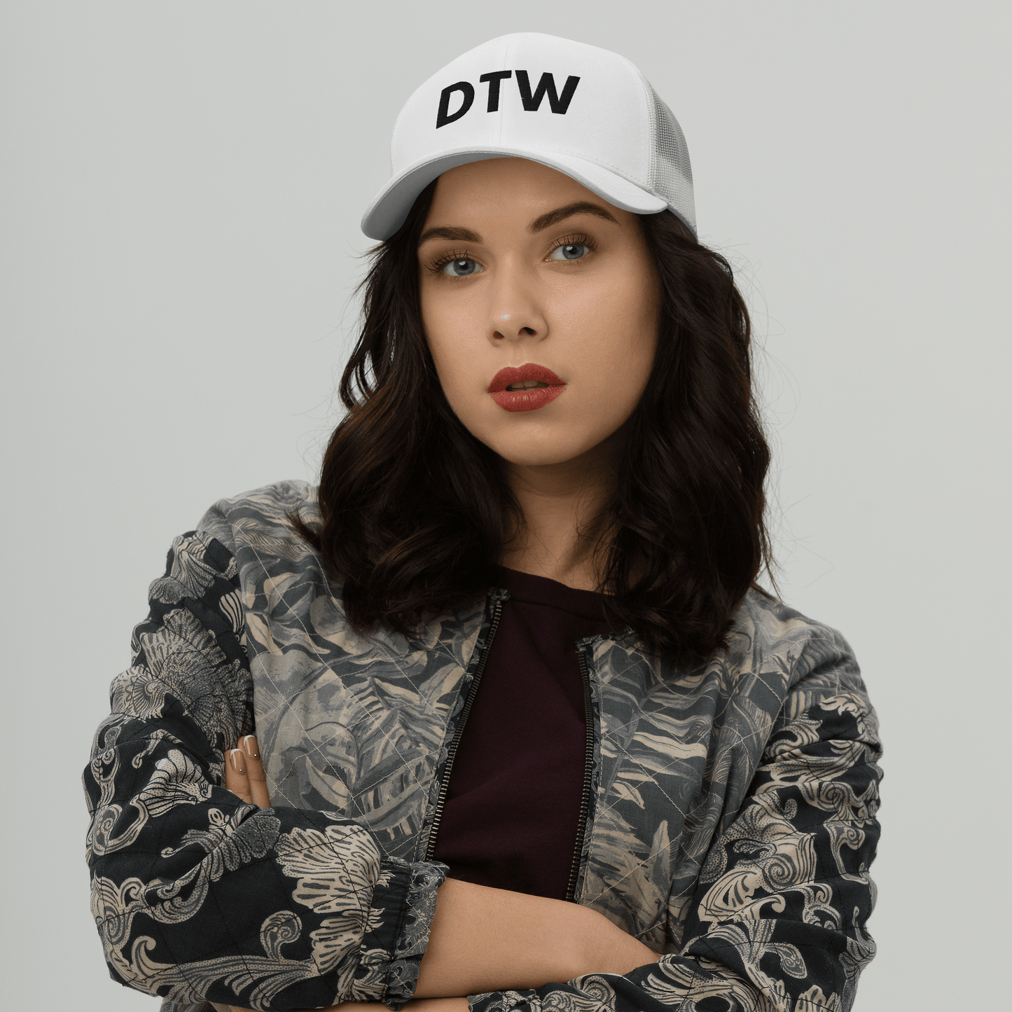 Detroit 'DTW' Trucker Hat | White/Black Embroidery - Circumspice Michigan