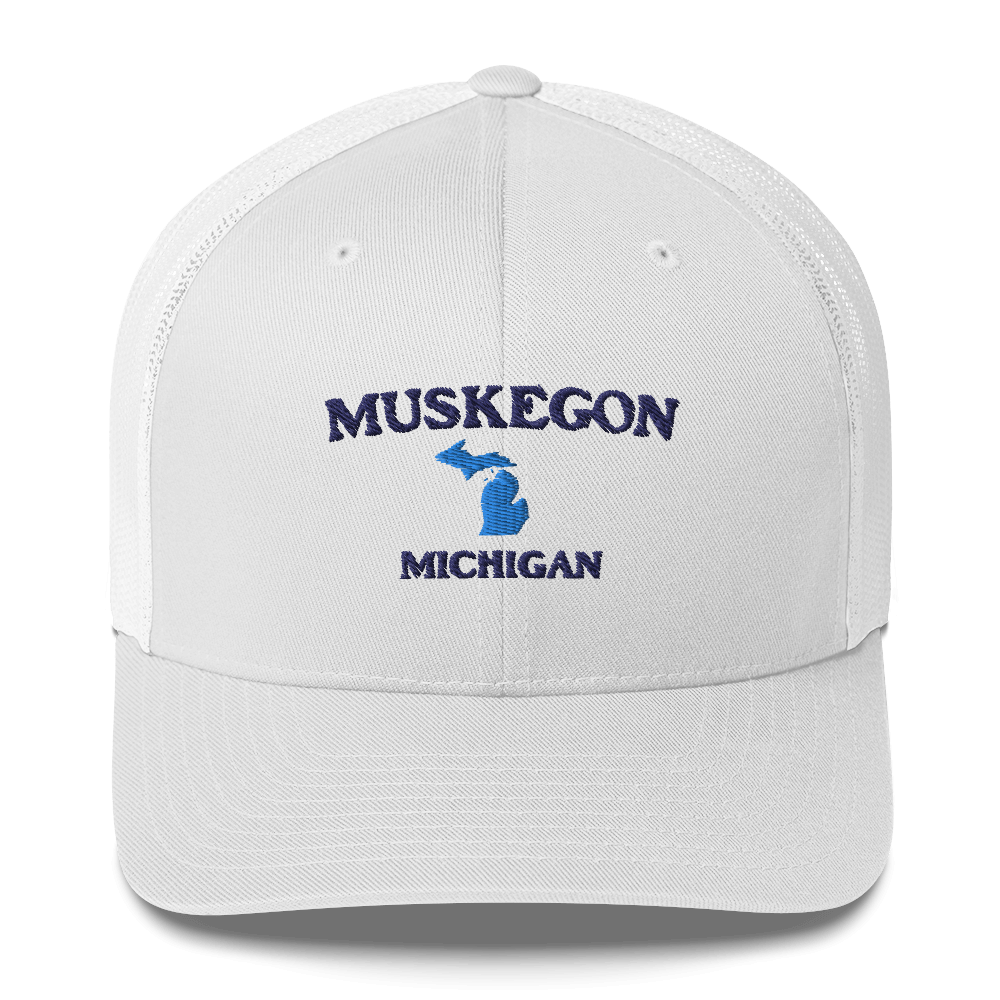 'Muskegon Michigan' Trucker Cap (w/ Michigan Outline)