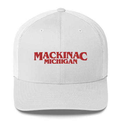 'Mackinac Michigan' Trucker Hat (1980s Drama Parody)