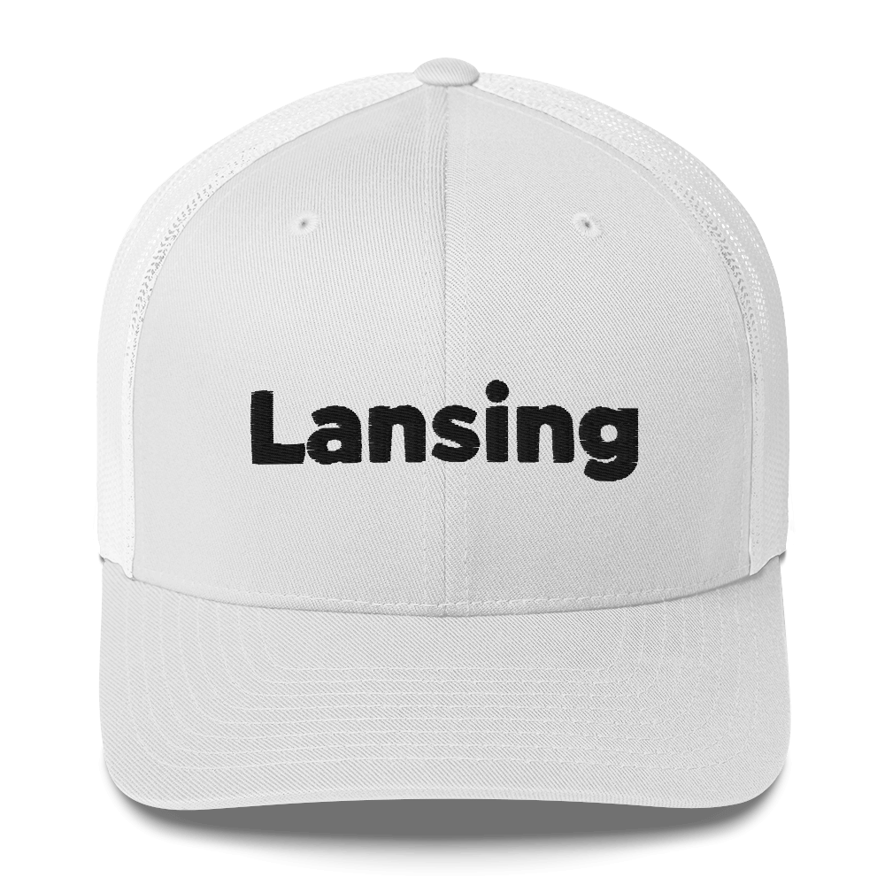 'Lansing' Trucker Hat | White/Black Embroidery