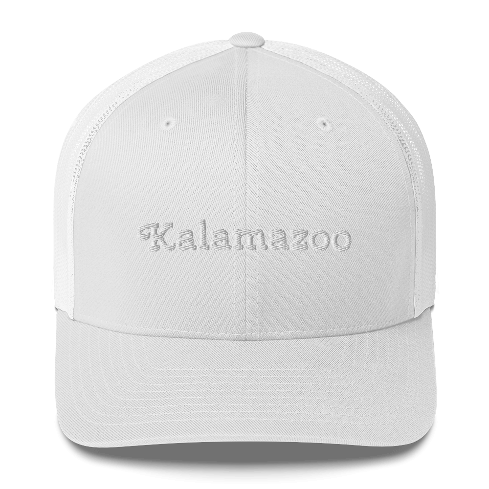 'Kalamazoo' Trucker Hat | White/Black Embrodiery