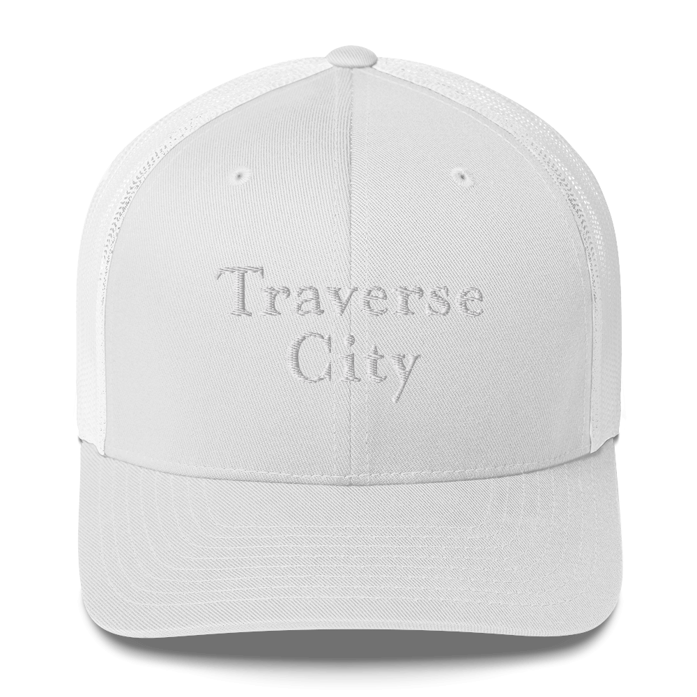 'Traverse City' Trucker Hat | White/Black Embroidery