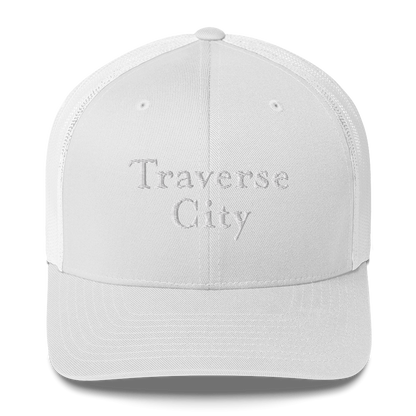 'Traverse City' Trucker Hat | White/Black Embroidery