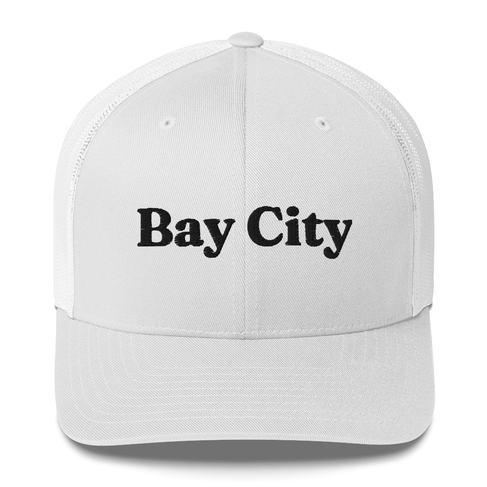 'Bay City' Trucker Hat | White/Black Embroidery