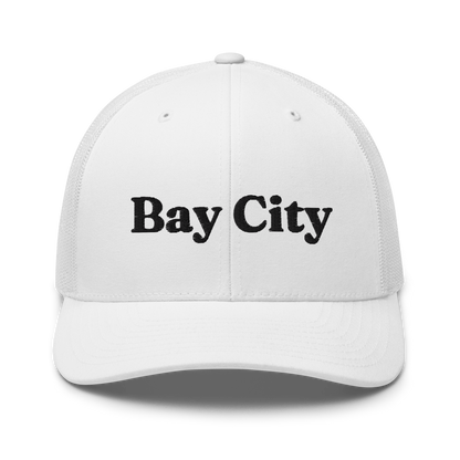 'Bay City' Trucker Hat | White/Black Embroidery