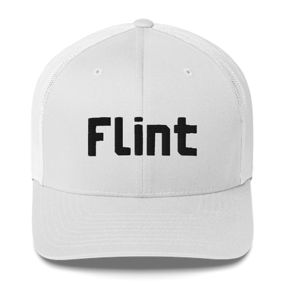 'Flint' Trucker Hat | White/Black Embroidery