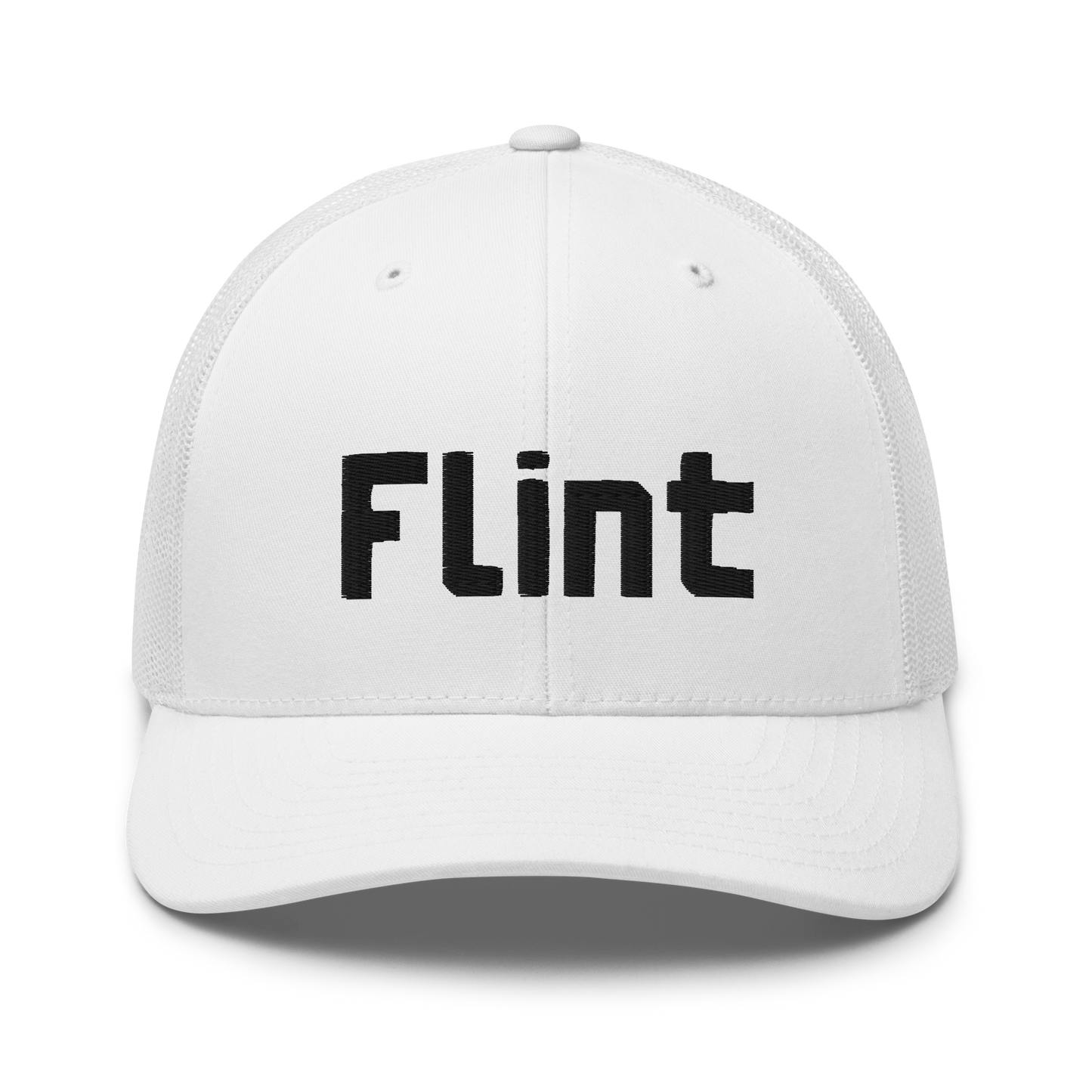 'Flint' Trucker Hat | White/Black Embroidery