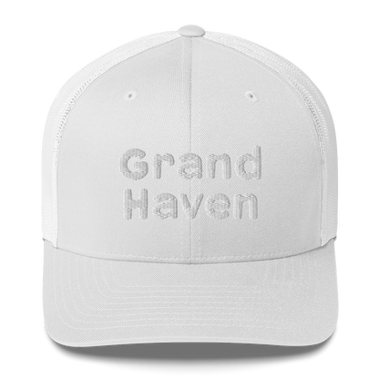 'Grand Haven' Trucker Hat | White/Black Embroidery