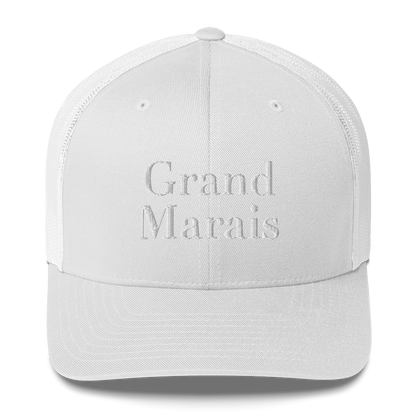 'Grand Marais' Trucker Hat | White/Black Embroidery