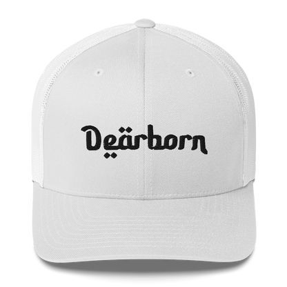 'Dearborn' Trucker Hat | White/Black Embroidery