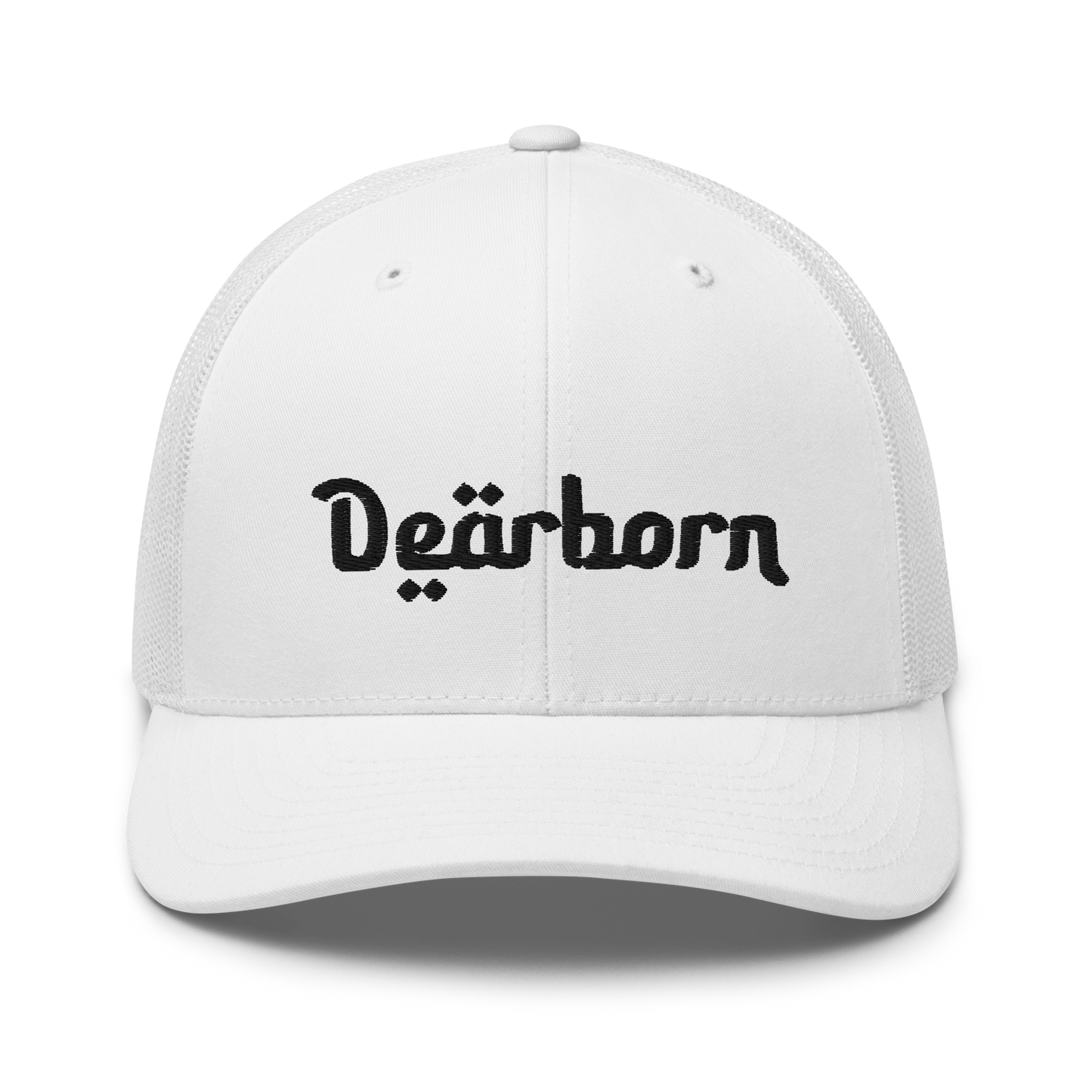 'Dearborn' Trucker Hat | White/Black Embroidery