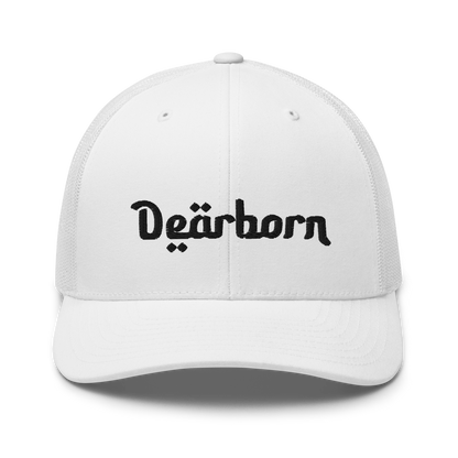 'Dearborn' Trucker Hat | White/Black Embroidery