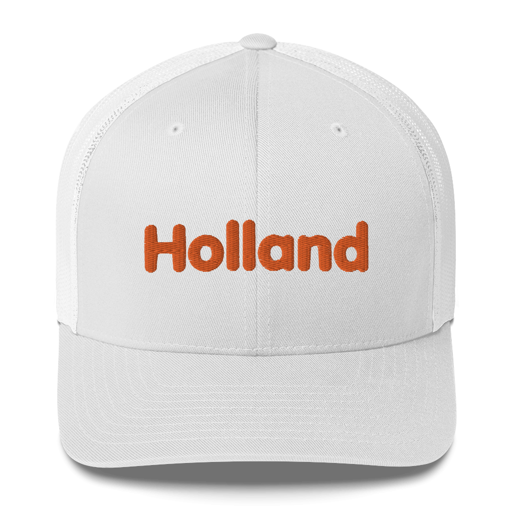 'Holland' Trucker Hat | White/Orange Embroidery