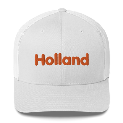 'Holland' Trucker Hat | White/Orange Embroidery